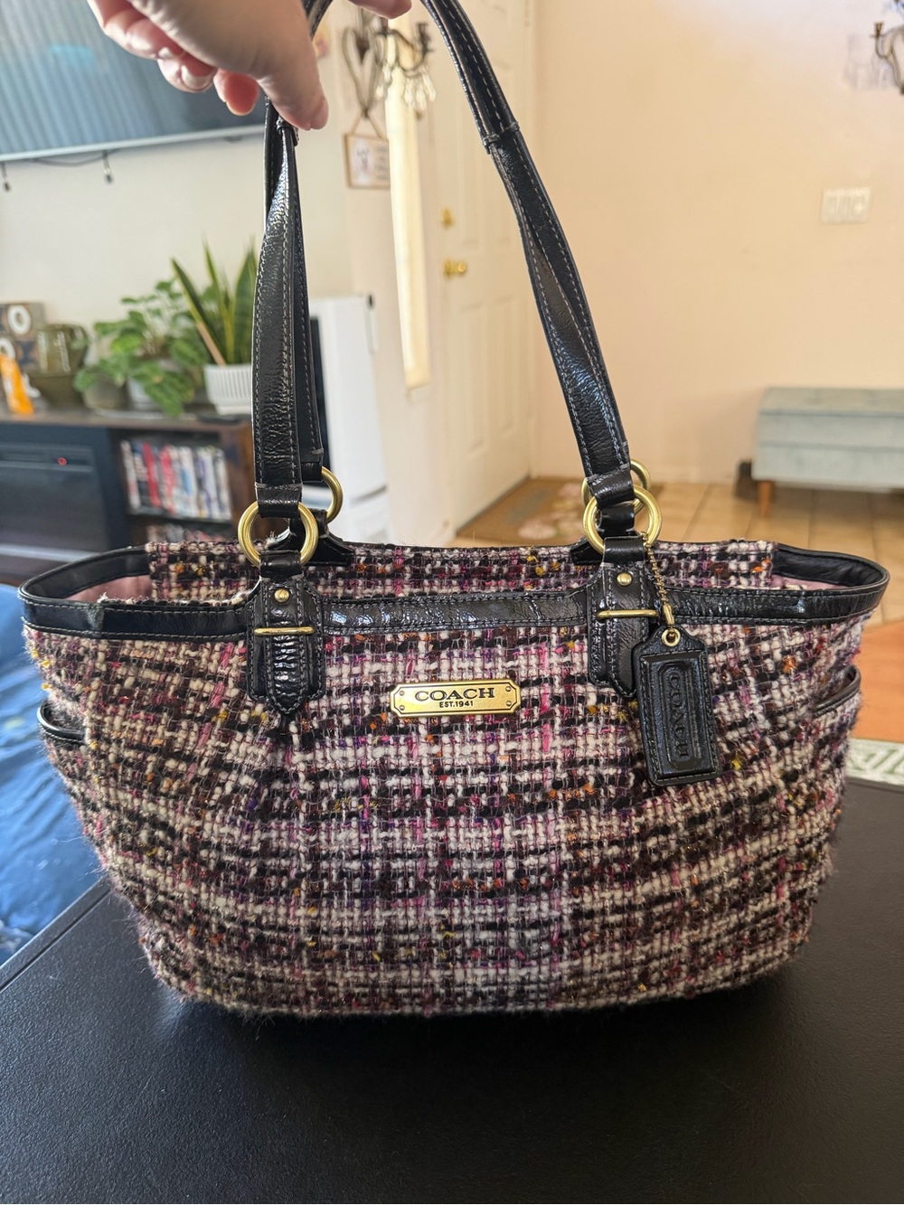 Coach Galaxy Tweed Gallery Tote Bag in Multicolor/Pink